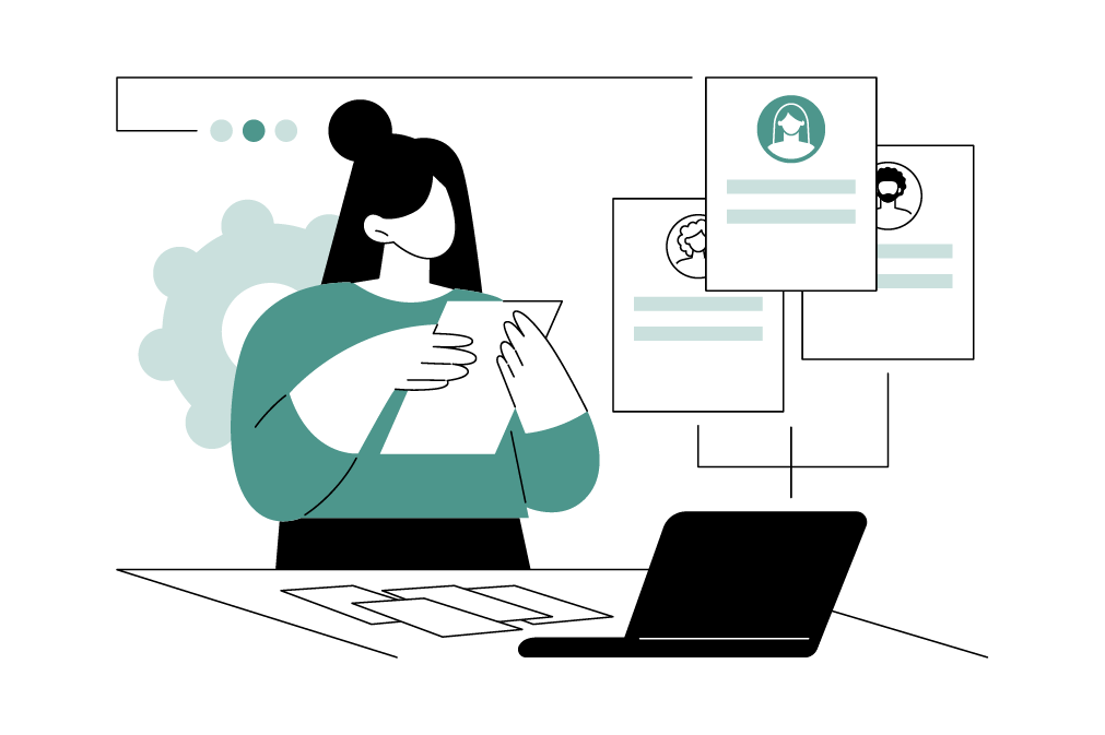 illustration of lady searching through candidate cvs