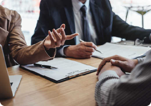 someone explaining using their hands during a meeting or interview